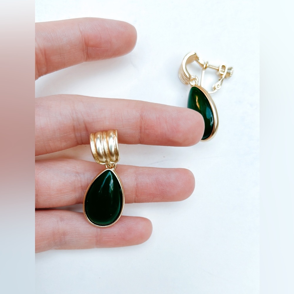 retro green stone drop earrings H34